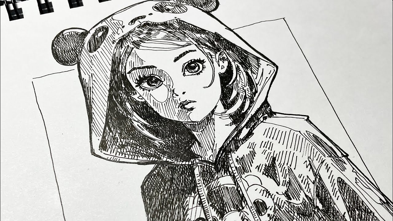 Drawing a Anime Girl with a Liner - Speed Drawing in Sketchbook (no pencil sketch!) 9:16