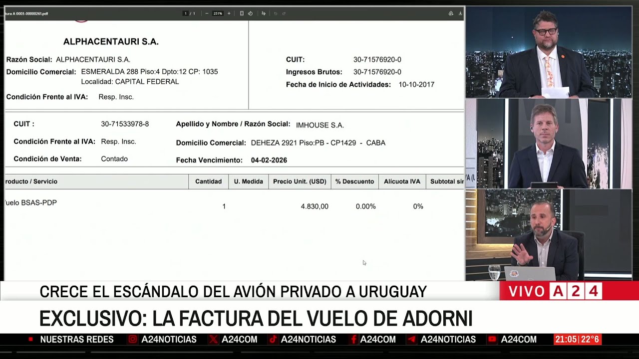 🚨 EXCLUSIVO: LA FACTURA DEL VUELO DE ADORNI EN AVIÓN PRIVADO A URUGUAY