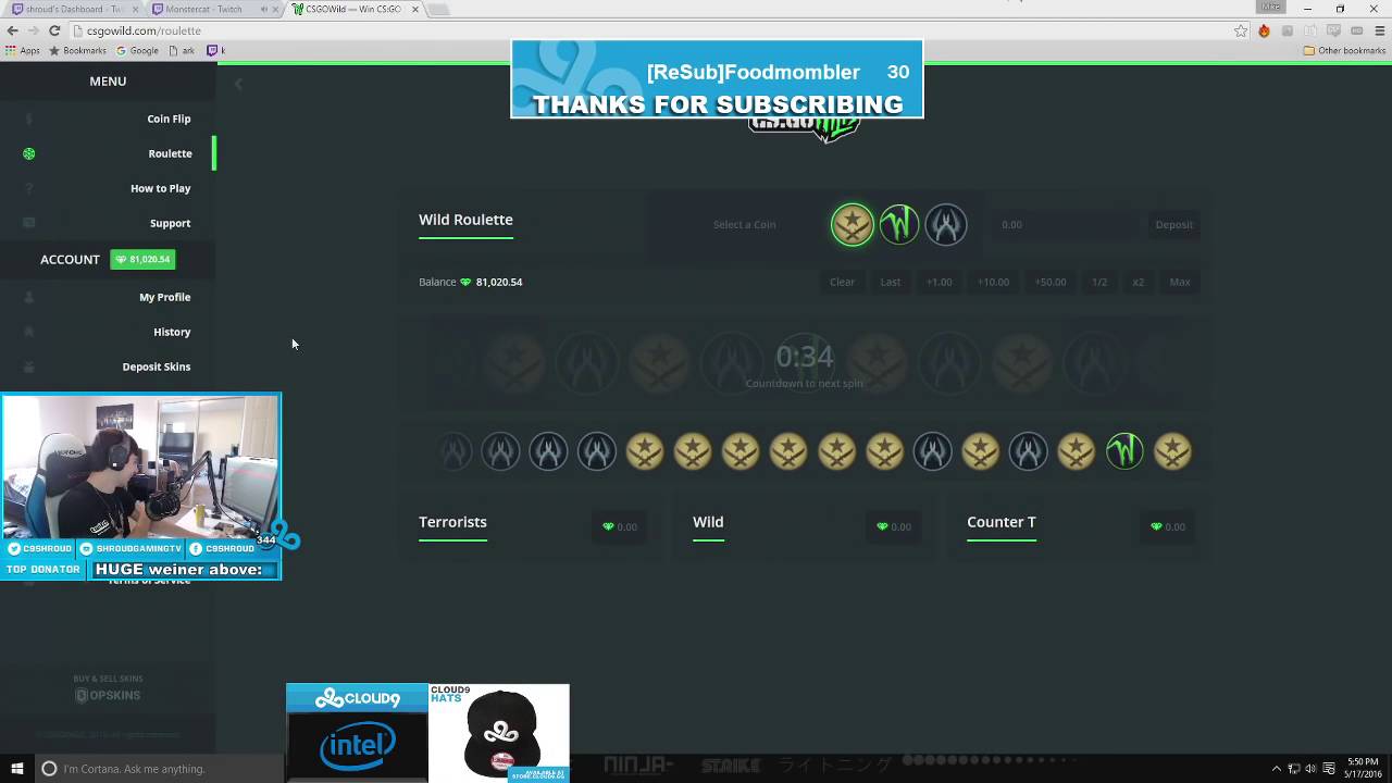 Shroud wins $70000 on CSGO wild