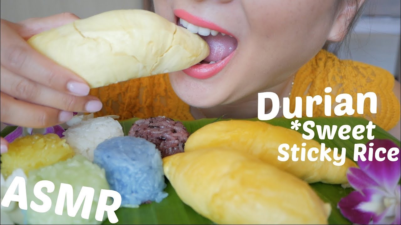 ASMR Fresh Durian & Sweet Sticky Rice | Soft Sticky Eating Sounds | N.E Let's Eat