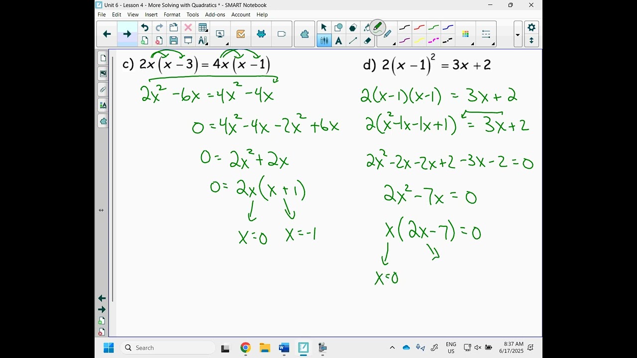 Unit 6 - Lesson 4 - More Solving with Quadratics