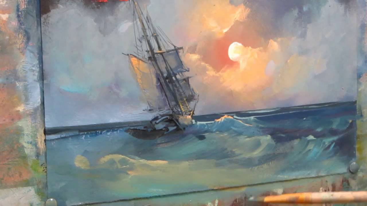 Oil painting. Moonlight night.