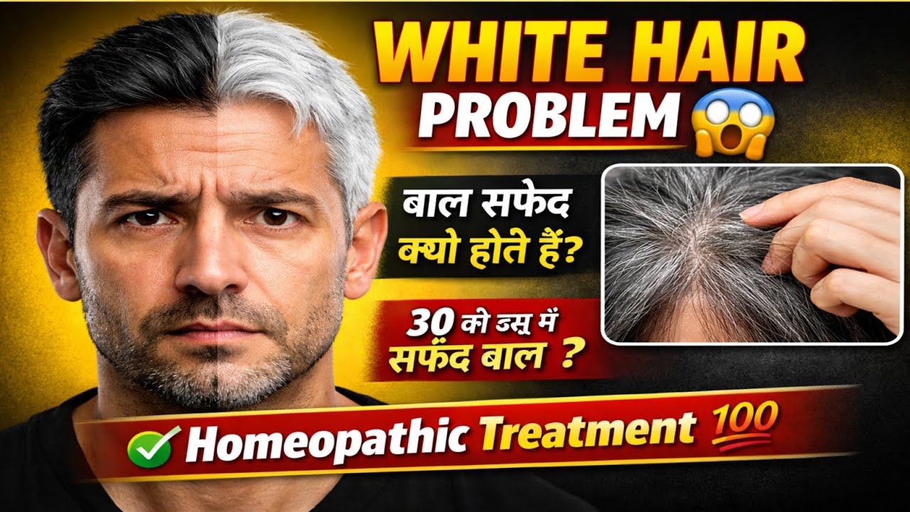 White Hair Problem Solution 💯 | बाल सफेद होने के कारण और Homeopathic Treatment