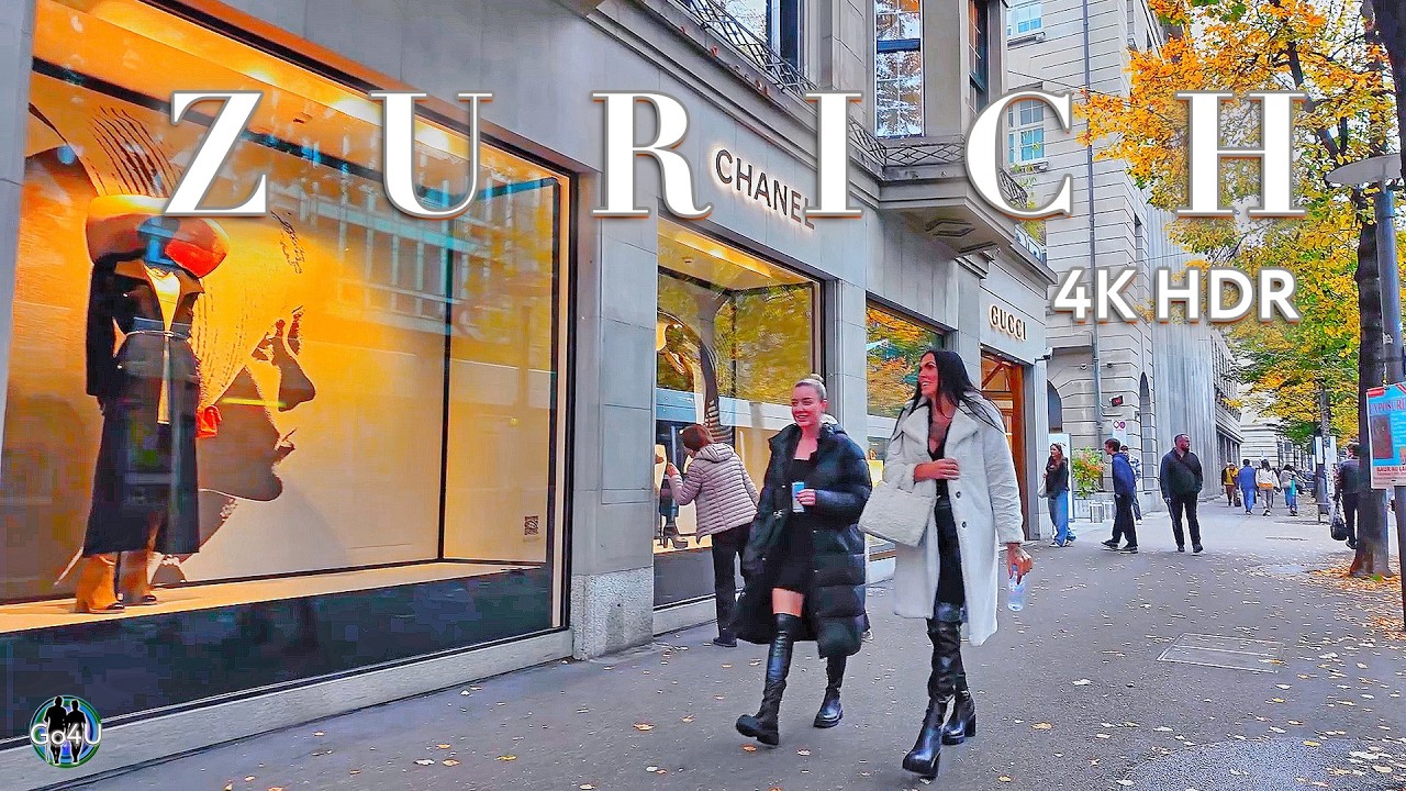 Switzerland Zurich 🇨🇭 Explore the autumn vibrant Bahnhofstrasse & Niederdorf Walking tour 4K HDR