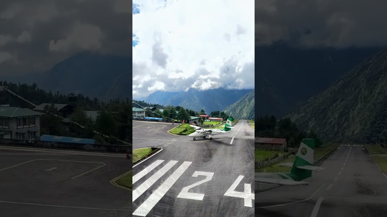 Full Plane landing view at Lukla Airport. #luklaairport #gatewaytoebc #ebctrek