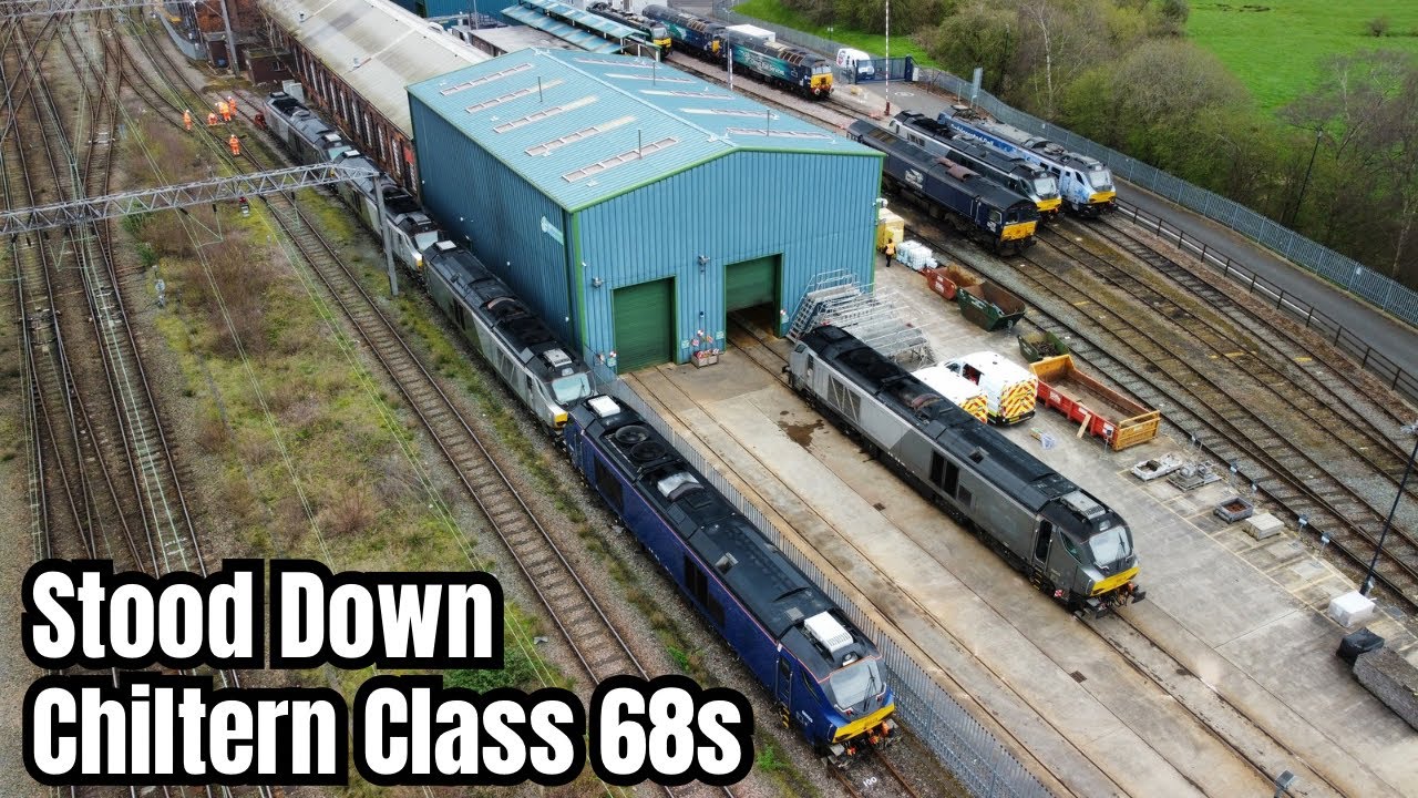 STOOD DOWN Chiltern Railways Class 68s, DENAMED Class 57s Plus 93002 *Drone* DRS Crewe Gresty Bridge
