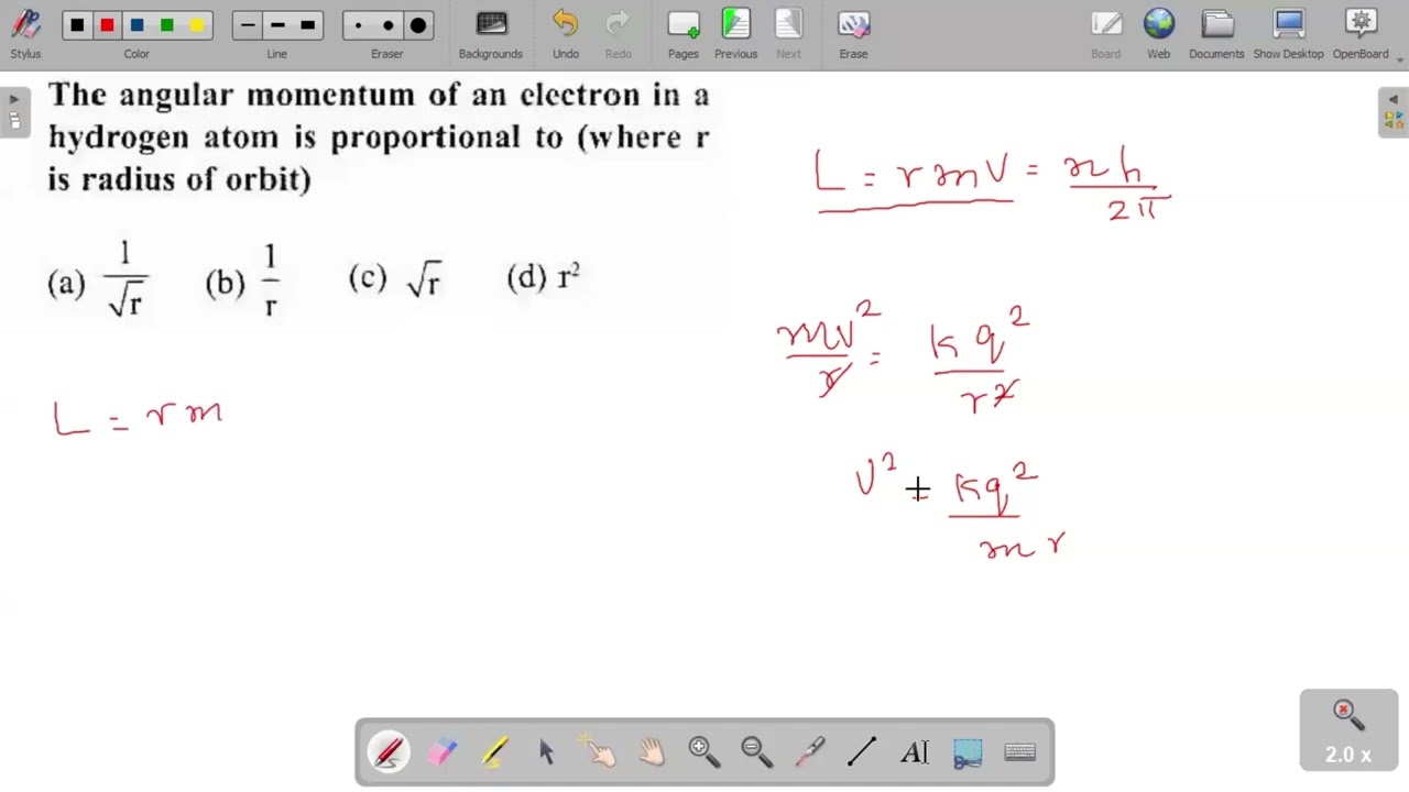 The angular momentum of an electron in a hydrogen atom is proportional to(where r is radius of orbit
