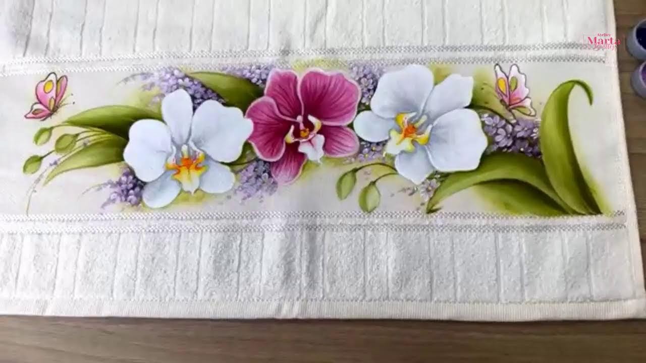 Como Pintar Orquídeas e Borboletas em Toalha- Café com Arte #148