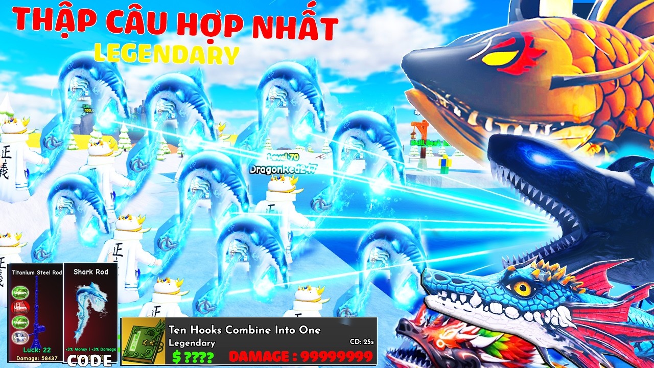 Roblox – Lấy được cần câu xịn nhất game! Dùng chiêu 10 Câu Hợp Nhất phân thân cực bá | Titan Fishing