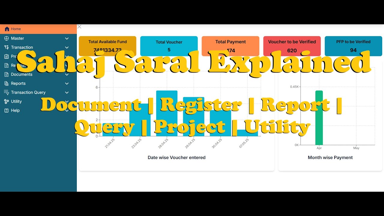 Sahaj Saral 📂 DOCUMENT, 📘 REGISTER, 📊 REPORT, 💱 TRANSACTION QUERY, 📁 PROJECT & 🔧 UTILITY Explained
