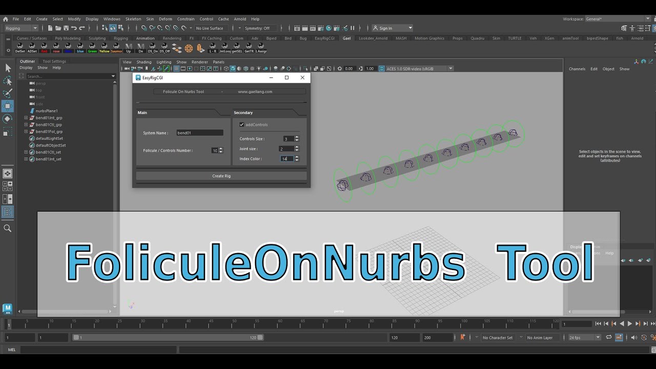 EasyRigCgi  -  foliculeOnNurbs Tool  -  rigging maya