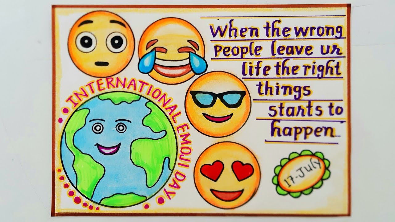 World Emoji Day Drawing Easy//International Emoji Day Poster Drawing//How to Draw Different Emojis
