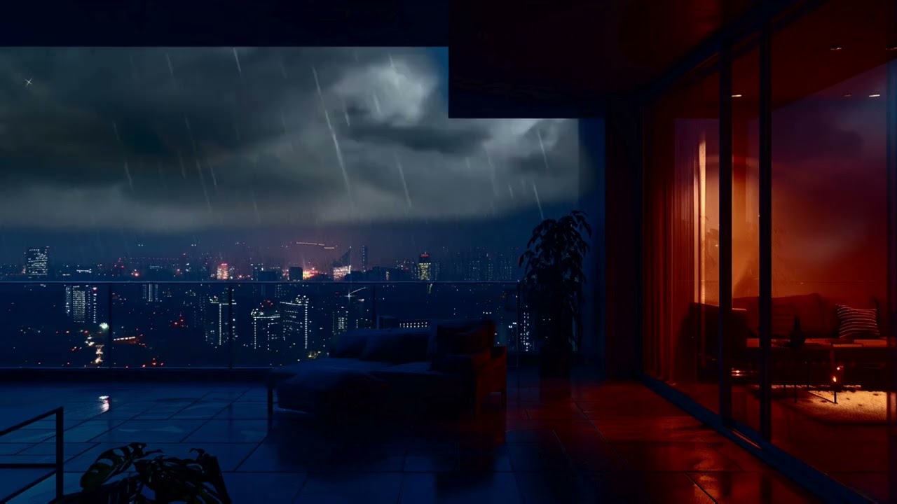 11 Hours 54 Minutes 🌧️ Thunderstorm Over the City |Cozy Balcony Rain Ambience for Sleep & Relaxation