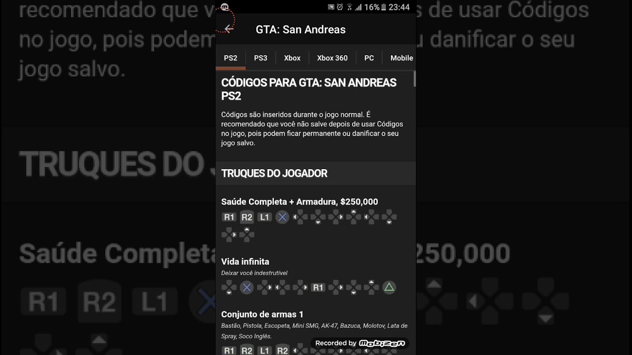 Os códigos de GTA SAN ANDREAS PRA (PS2)