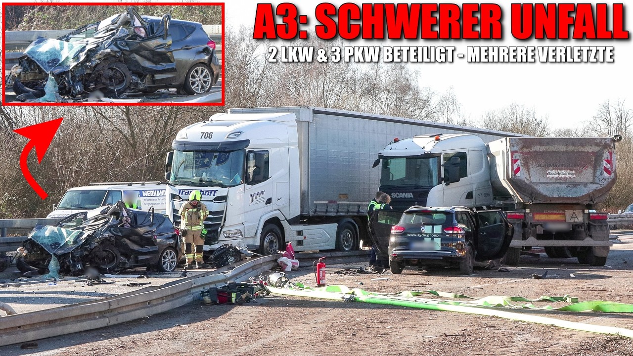 [SCHWERER UNFALL AUF DER A3!]- LKW durchbrach Mittelleitplanke & kollidierte mit mehreren Fahrzeugen