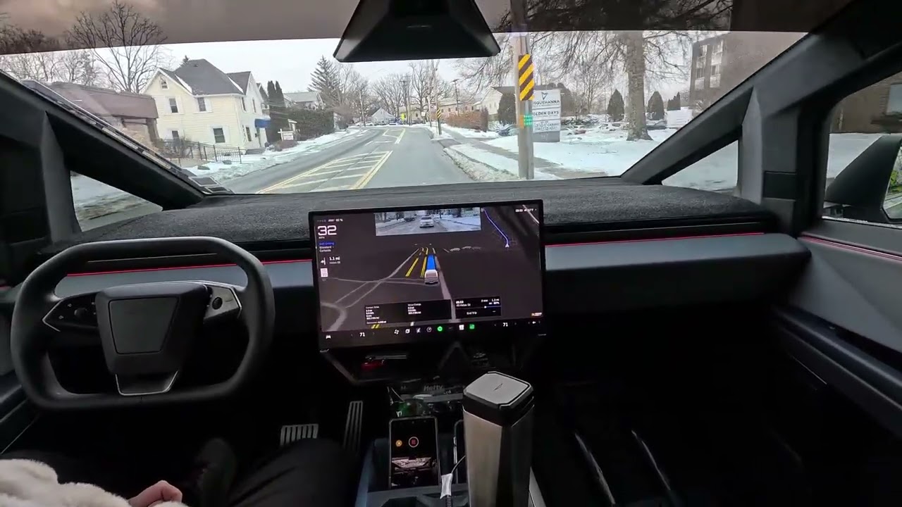 FSD 14.2.2.1 Cybertruck. It's all in a day's commute for work!