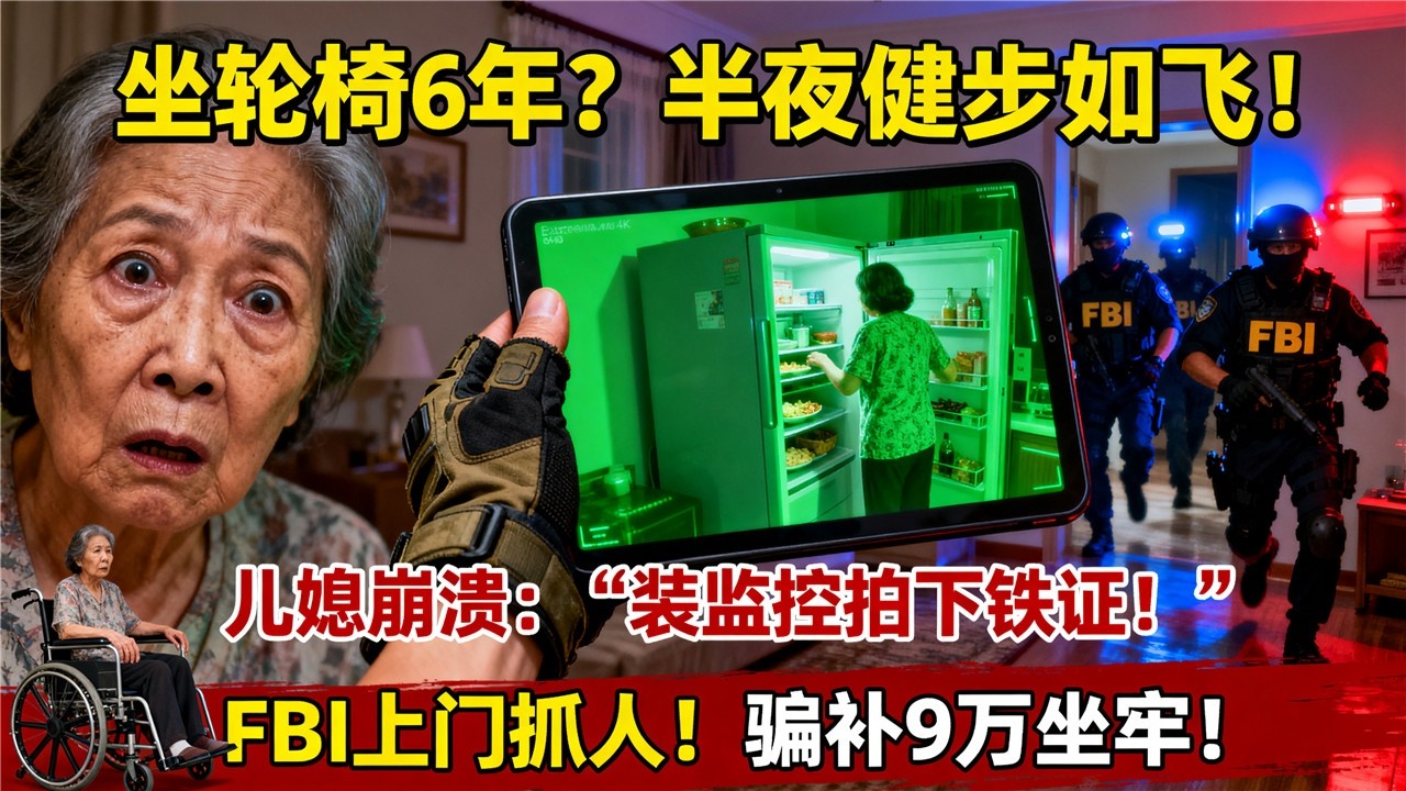 华人婆婆坐轮椅6年让儿媳端屎端尿，儿媳崩溃装监控，拍到她半夜健步如飞翻冰箱！一查：骗补贴9万+逃税52万！FBI上门时她还在装瘫痪