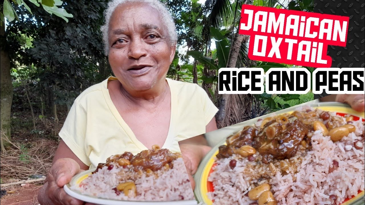 80 years old Mama ENA cooks  Oxtail with Rice and Peas| outdoor cooking