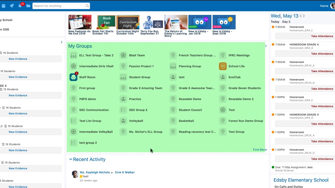 Edsby homescreen overview