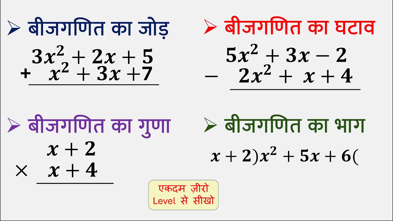 बीजगणित का जोड़, घटाव, गुणा, भाग सीखें | Bijganit Ka Jod, Ghatav, Guna, Bhag