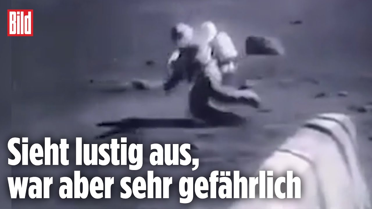 Astronaut st&uuml;rzt beim Mond-Spaziergang (seltene NASA-Aufnahmen)