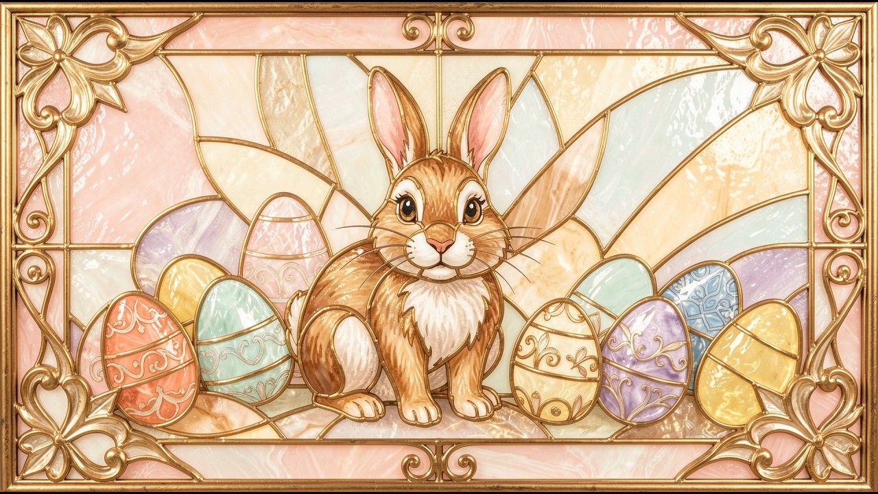 stained glass cute easter bunny | frame tv art 4k with music | tv screensaver | Live tv wallpaper