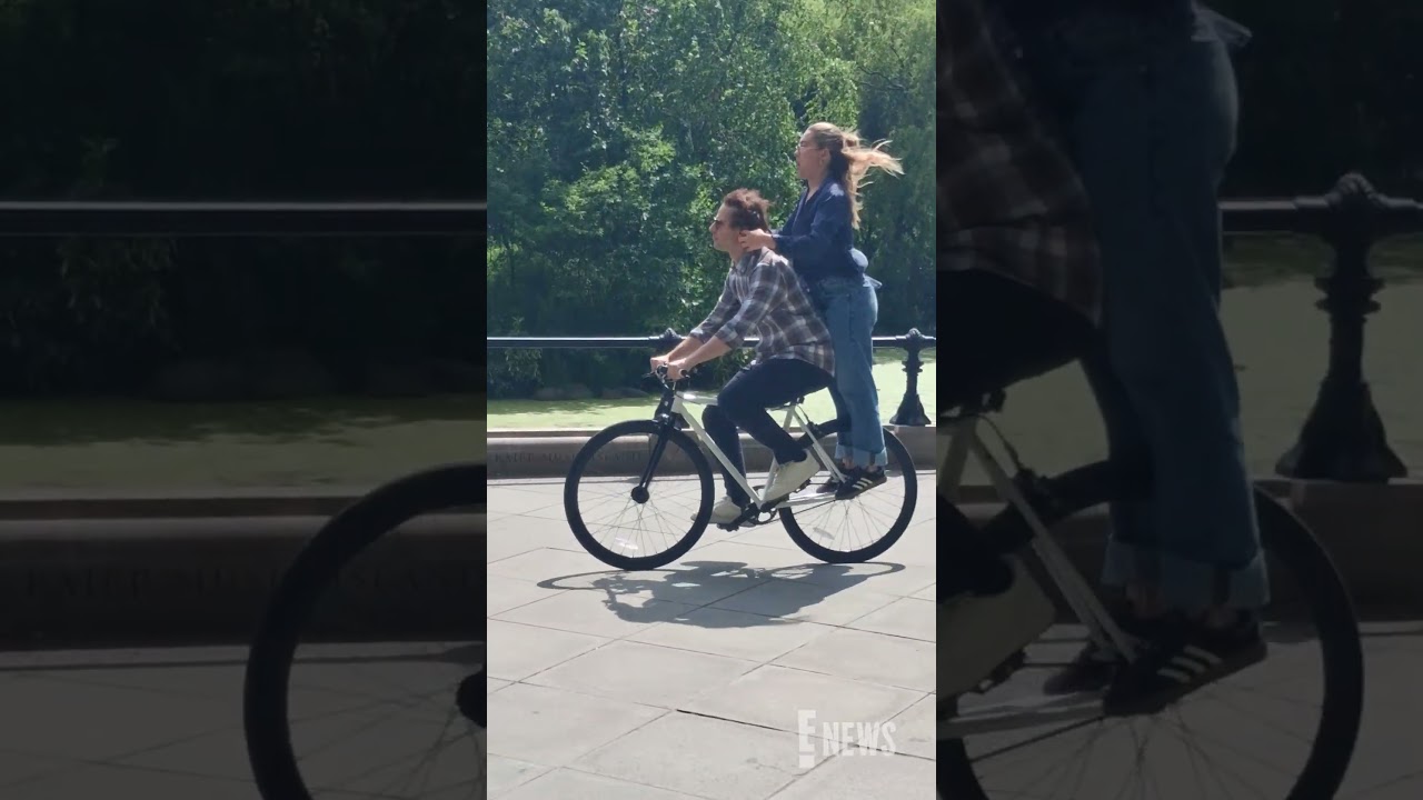 Andy Samberg and Florence Pugh were spotted riding a bike on the set of 
