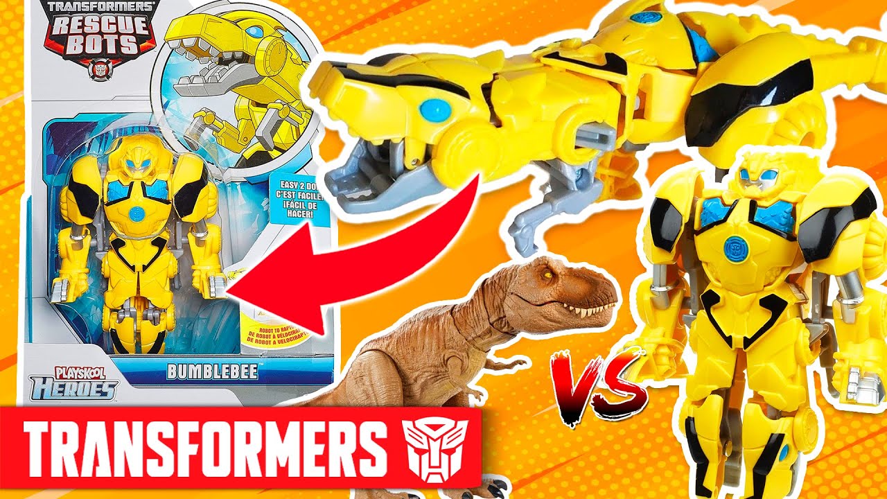 Playskool Heroes TRANSFORMERS Rescue Bots BUMBLEBEE Figura Dinobot vs TIRANOSAURIO REX