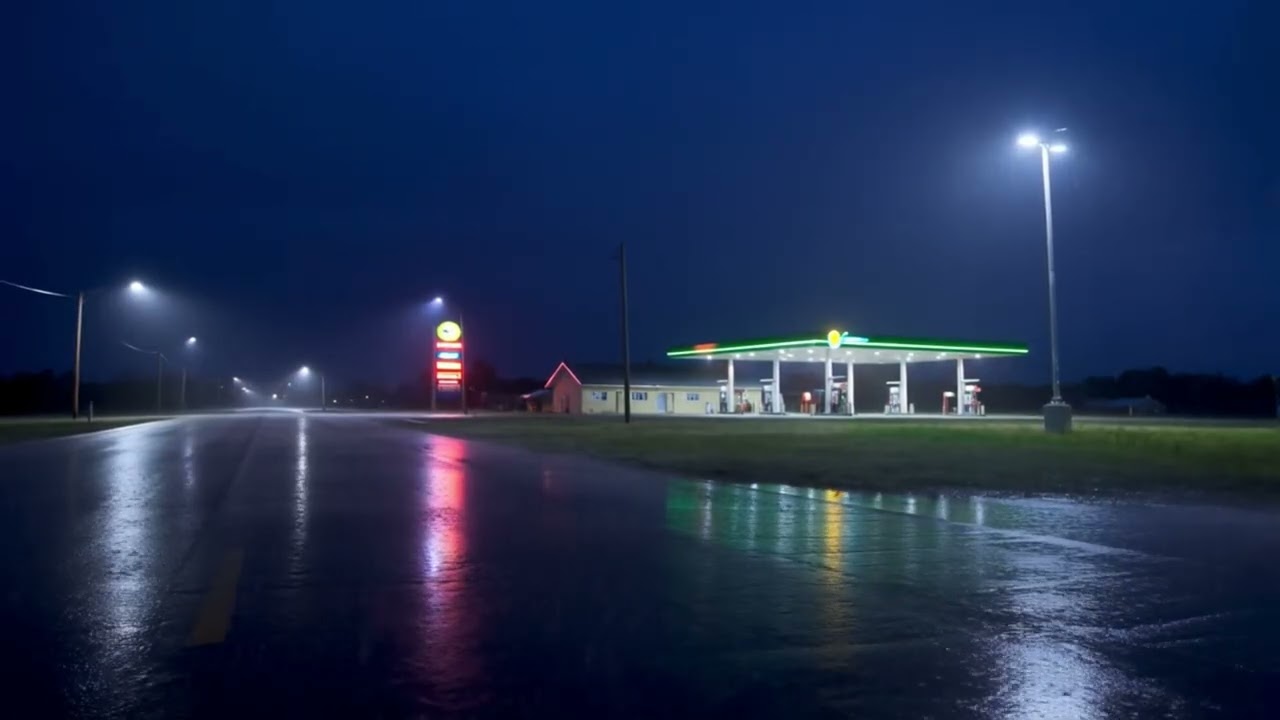 Lonely Gas Station in the Rain at Night ⛽🌧️ Relaxing Lofi Music for Sleep & Focus