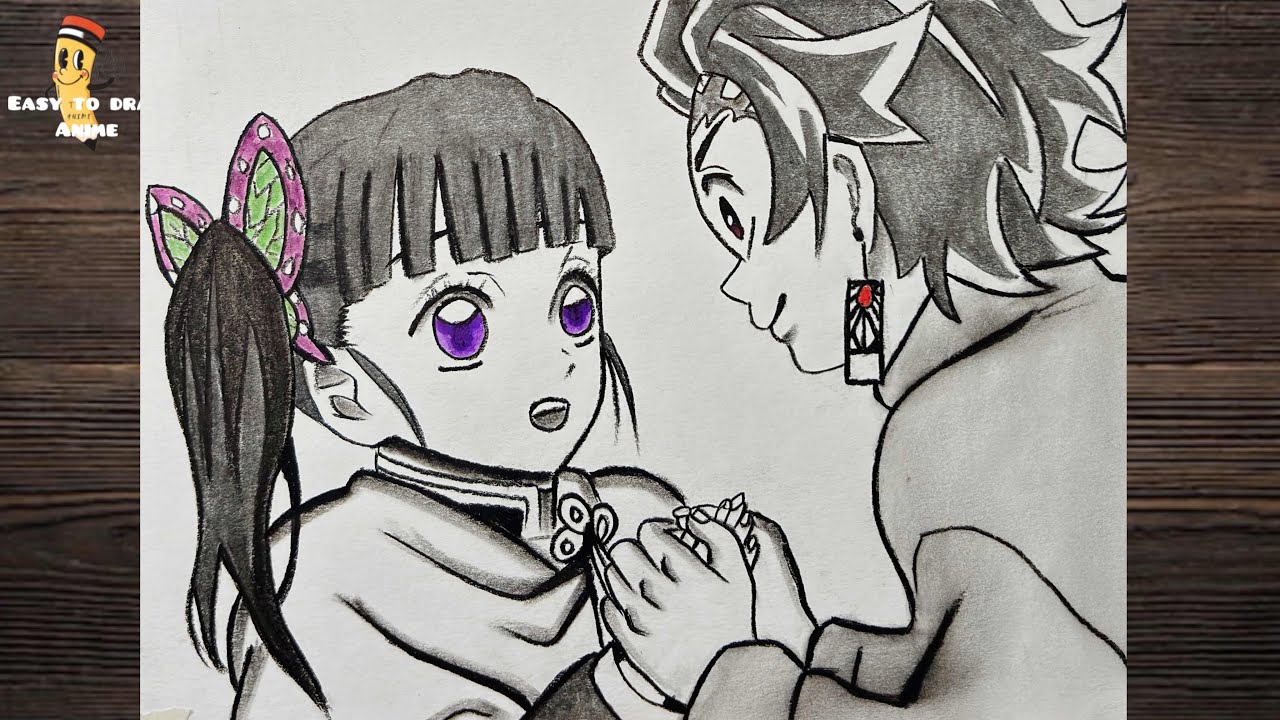 How to Draw Tanjiro & Kanao Cute Moment | Demon Slayer Drawing Step by Step