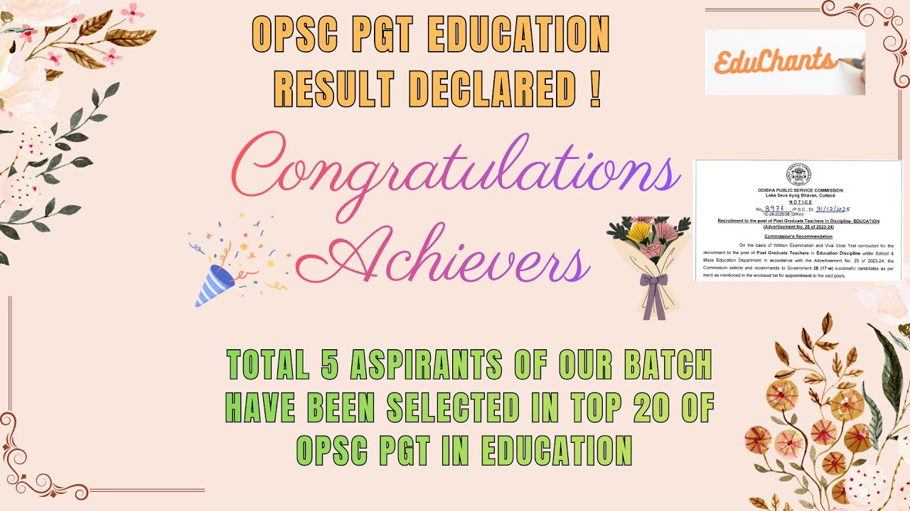 OPSC PGT Result Published ! PGT in Education | Total 6 Students from EduChants|Sameer Sir Education