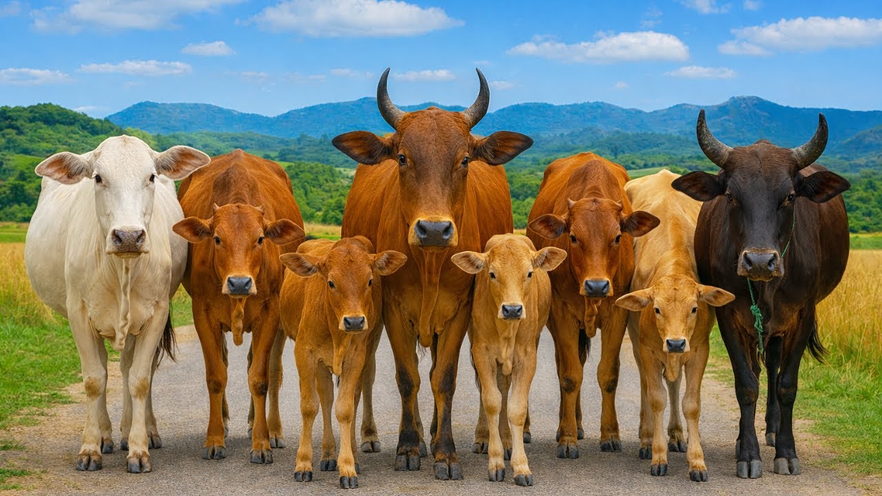 Aktivitas Mengiring Sapi Lembu  Menuju Ke Kandang Peternakan Hewan Ternak sapi - Suara sapi moo