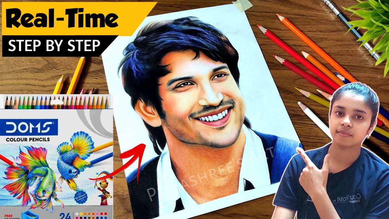 Doms colour pencil drawing |Doms 24 shades pencil colour drawing + realtime