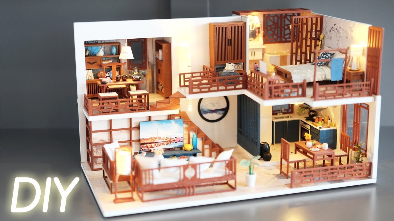 DIY Miniature Dollhouse Kit || Chinese House With Mezzanine - Relaxing Satisfying Video