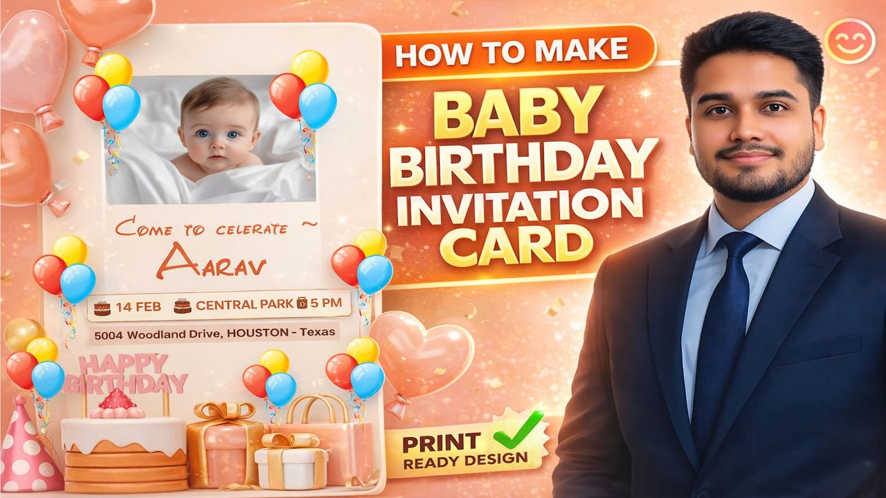 How To Make Baby Birthday Invitation Card | Baby Celebration Invitation Card Design | CorelDRAW