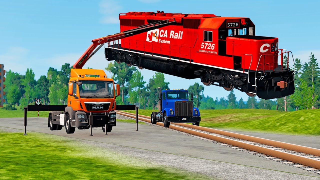 Crane Truck Train Rescue - Train vs Cars vs Rails &ndash; BeamNG.Drive