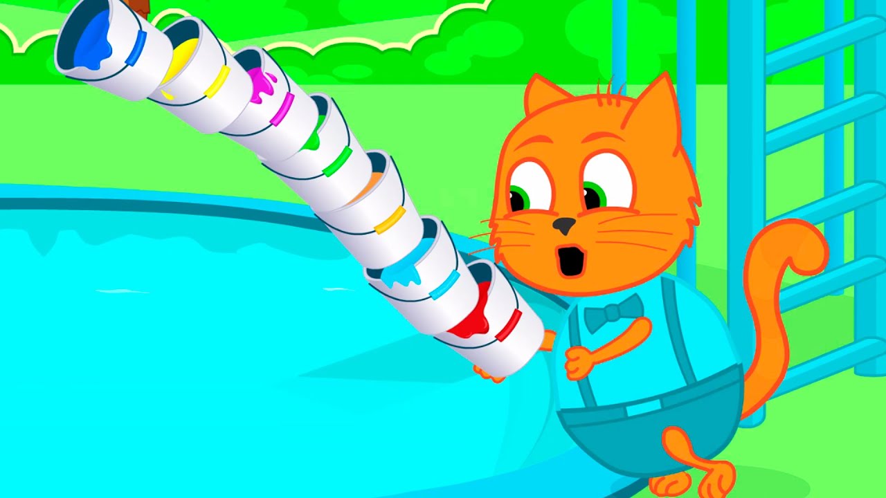 Cats Family in English - Accidentally Painted The Pool Cartoon for Kids