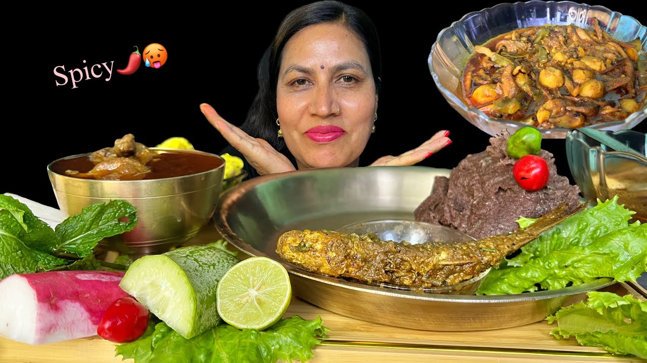 अकबरे मिच्दै ढिँडो|LOCAL NEPALIFOOD MUKBANG🔥|KODOKO DHIDO|SPICY CHICKEN CURRY|MUSHROOM|DHIDO LOVER🌶️