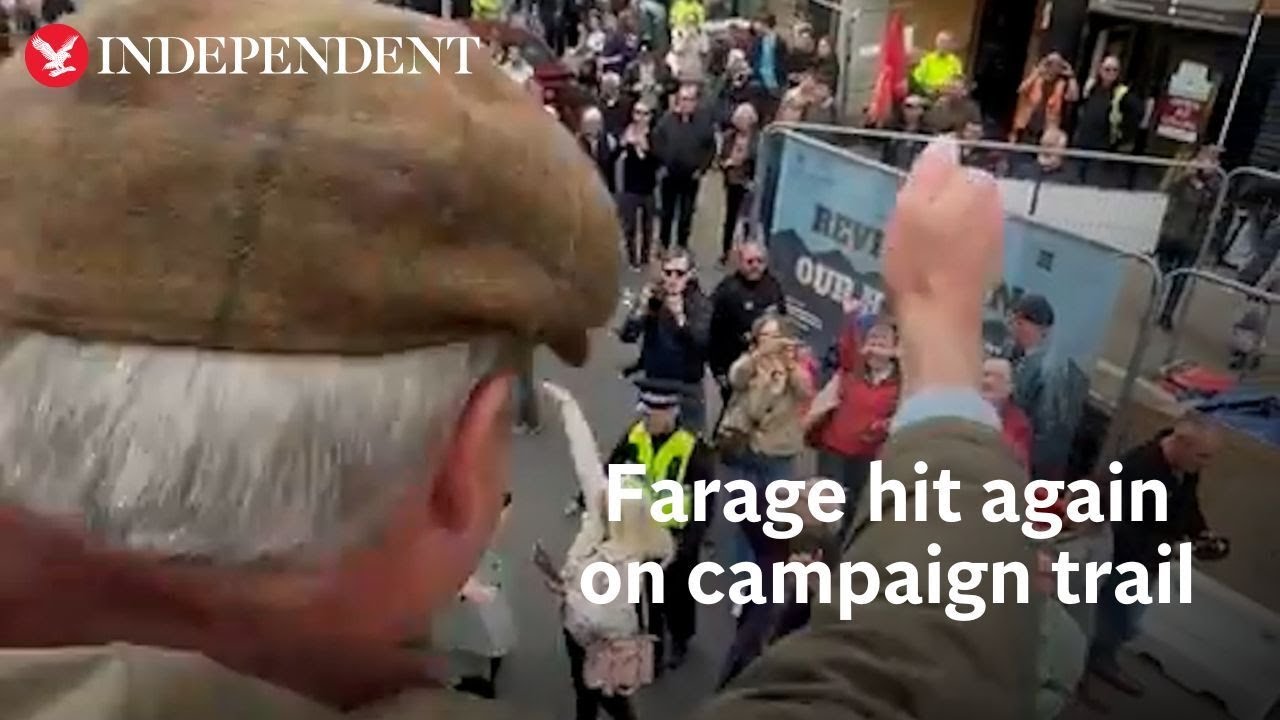 Objects thrown at Nigel Farage during Yorkshire campaign trip