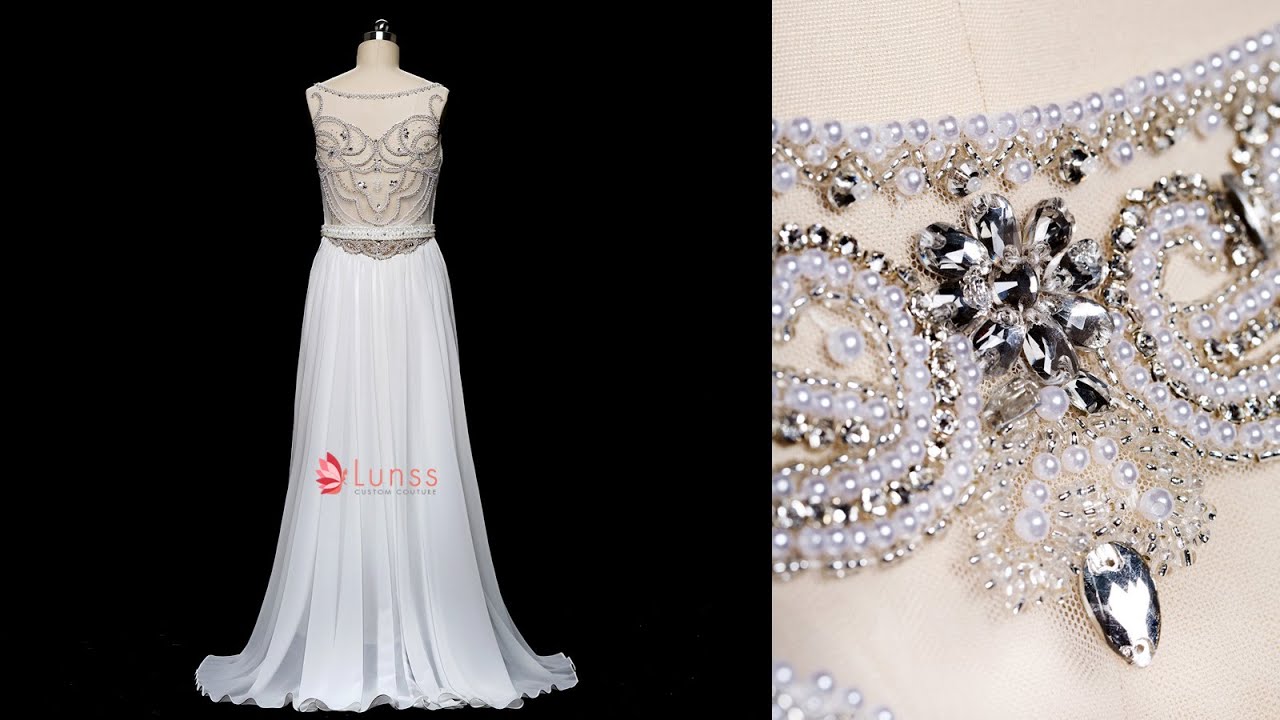 Luxury beaded wedding dress with detachable train