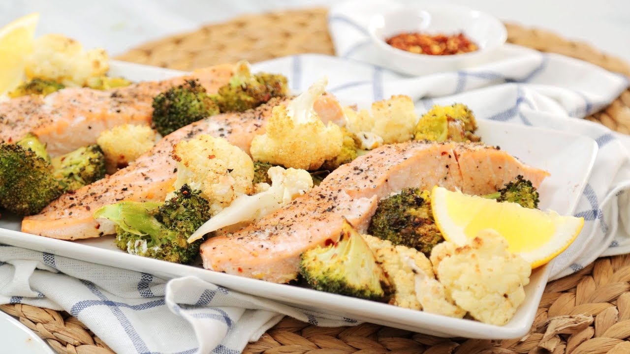 Sheet Pan Salmon with Broccoli & Cauliflower | Healthy Meal Plans