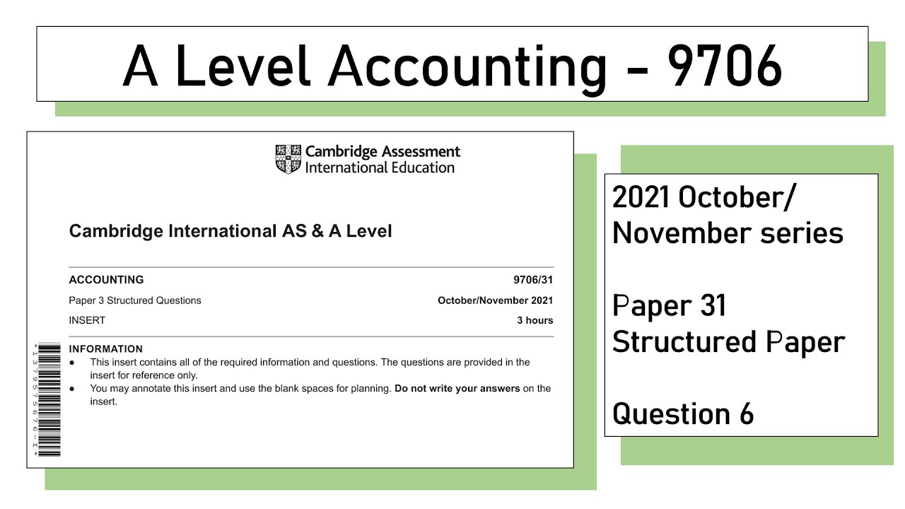 A Level Accounting October November 2021 Paper 31 9706/31 Question 6