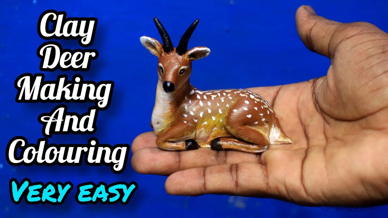 Very easy clay deer making and colouring | miniature clay modelling