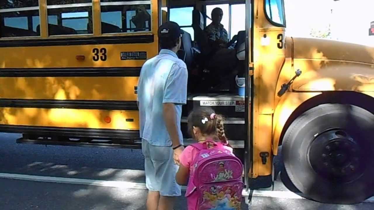1st day getting off the yellow bus.