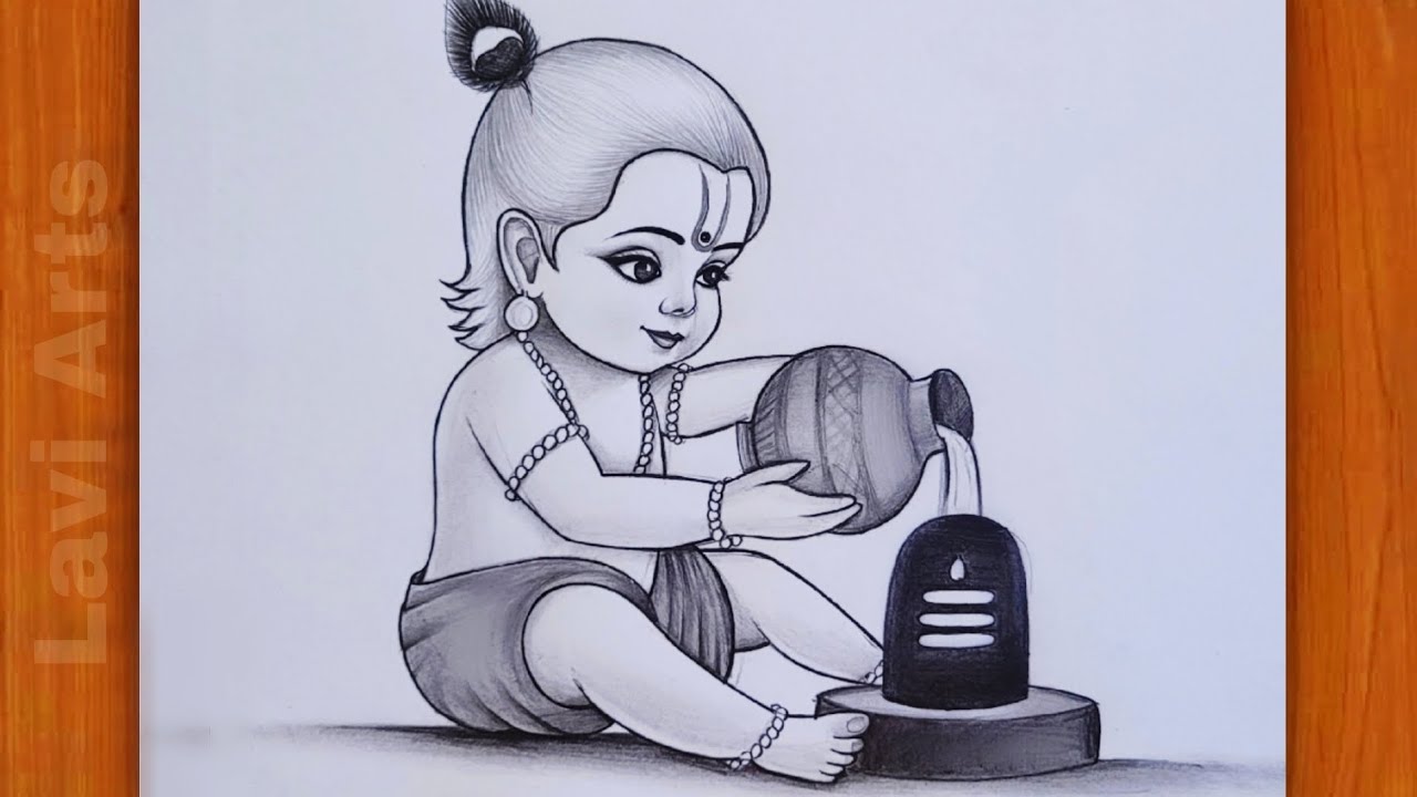 How to draw Krishna with Shivling | Krishna drawing | Easy drawing step by step | pencil Sketch