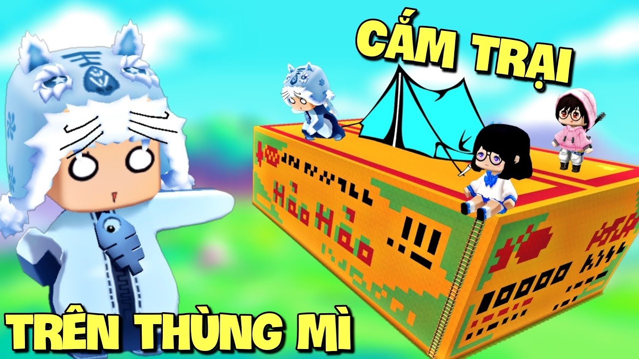 Meowpeo thử thách cắm trại trên Thùng Mì Tôm Khổng Lồ trong Mini World | Meowpeo cắm trại