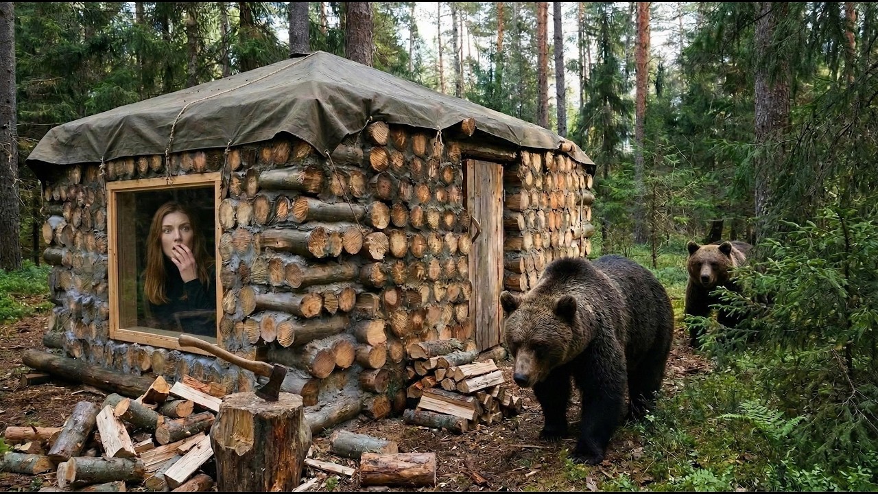The girl built a secret wooden house to survive the wild animals