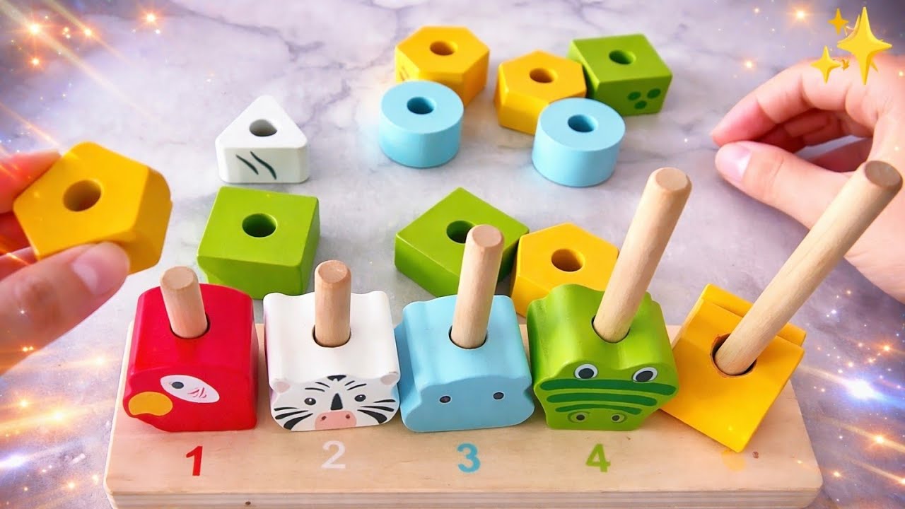 Relaxing ASMR with Stacking Animals Toy | Sorting Wooden Shapes @HappyHands_ASMR 