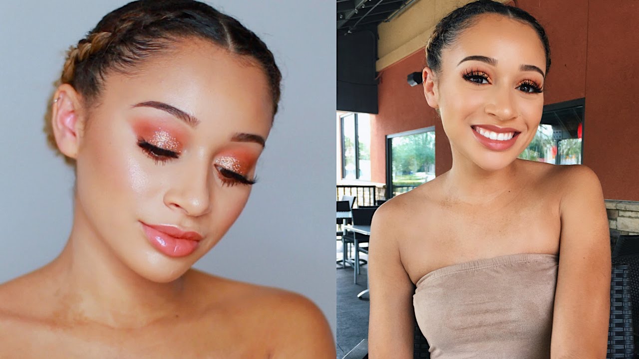 Orange Glitter Summer Makeup Tutorial