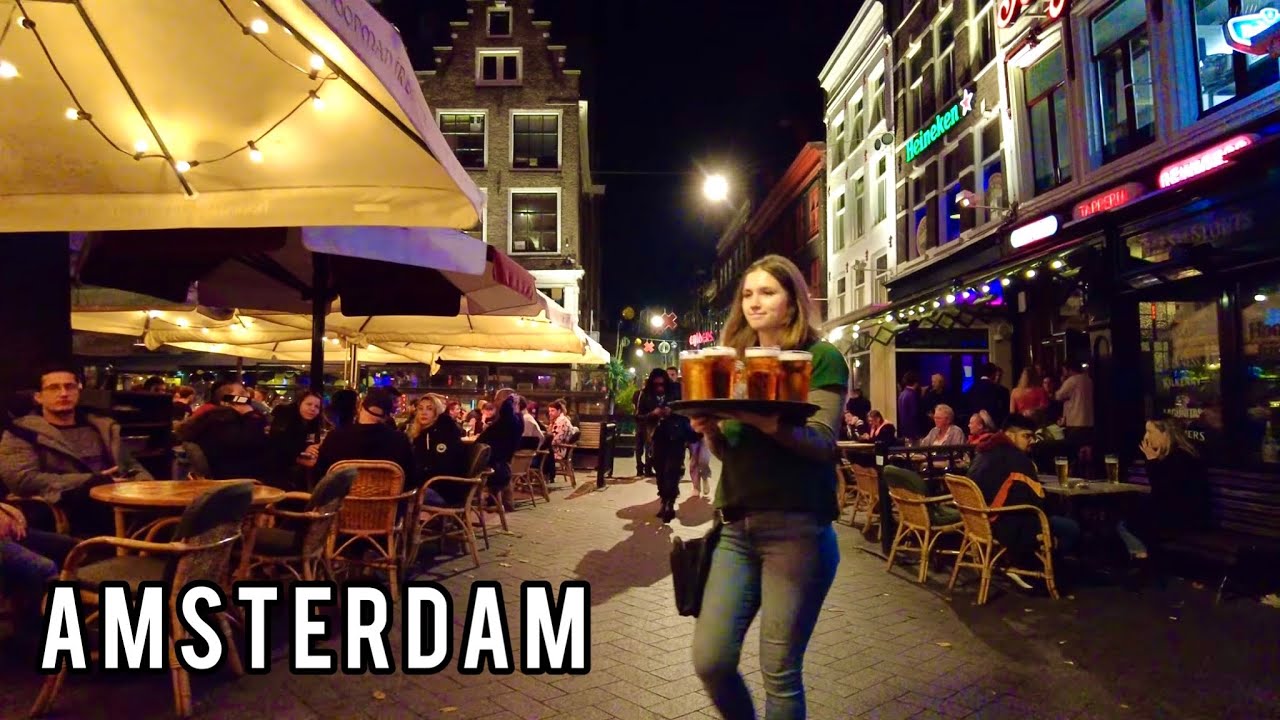 🇳🇱 Amsterdam Night Walk on Friday 4K - Central Streets, Clubs & Restaurants, City Nightlife